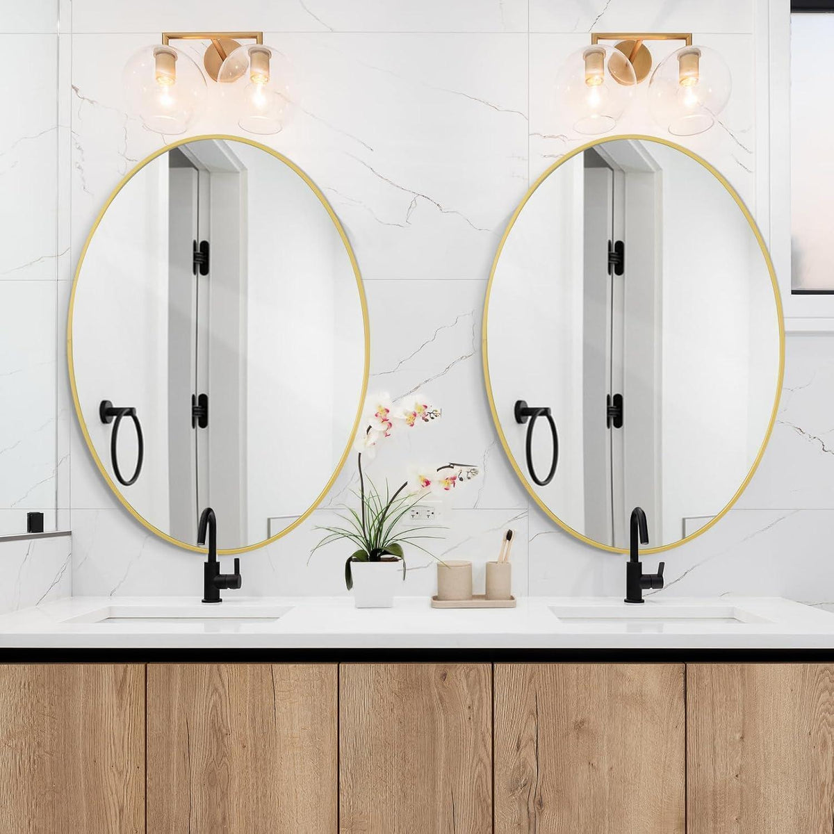 Oval Wandspiegel Gold 51x71 cm - Moderner Badspiegel für Wohnraum
