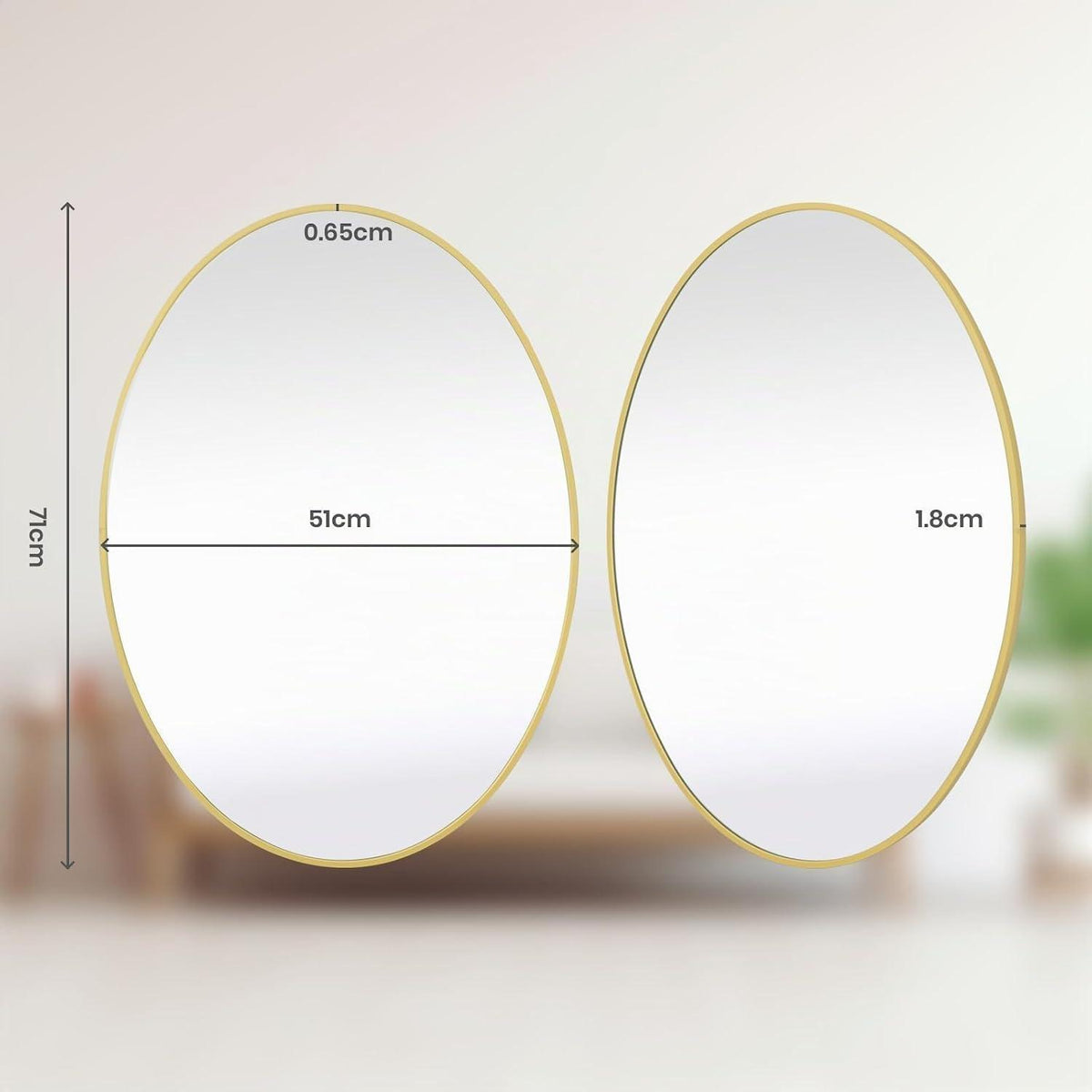 Oval Wandspiegel Gold 51x71 cm - Moderner Badspiegel für Wohnraum