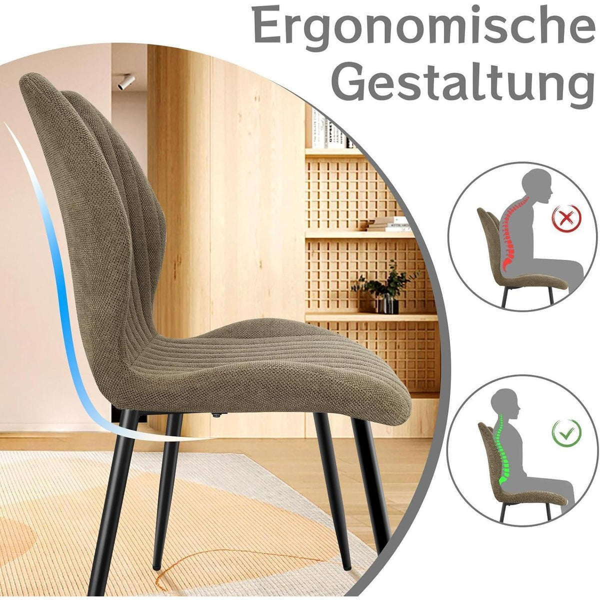 Esszimmerstühle 4er Set – Polsterstühle im skandinavischen Stil, Khaki