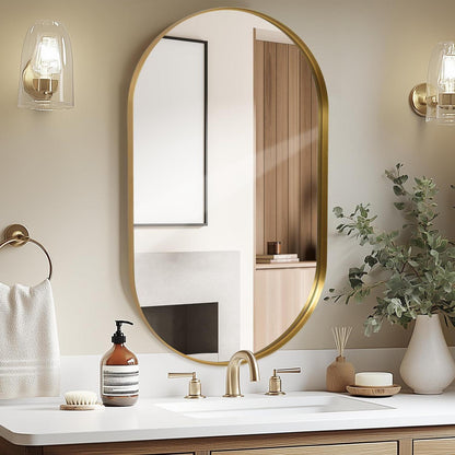 Ovaler Wandspiegel 55x75 cm – Goldener Badezimmer Spiegel Modern