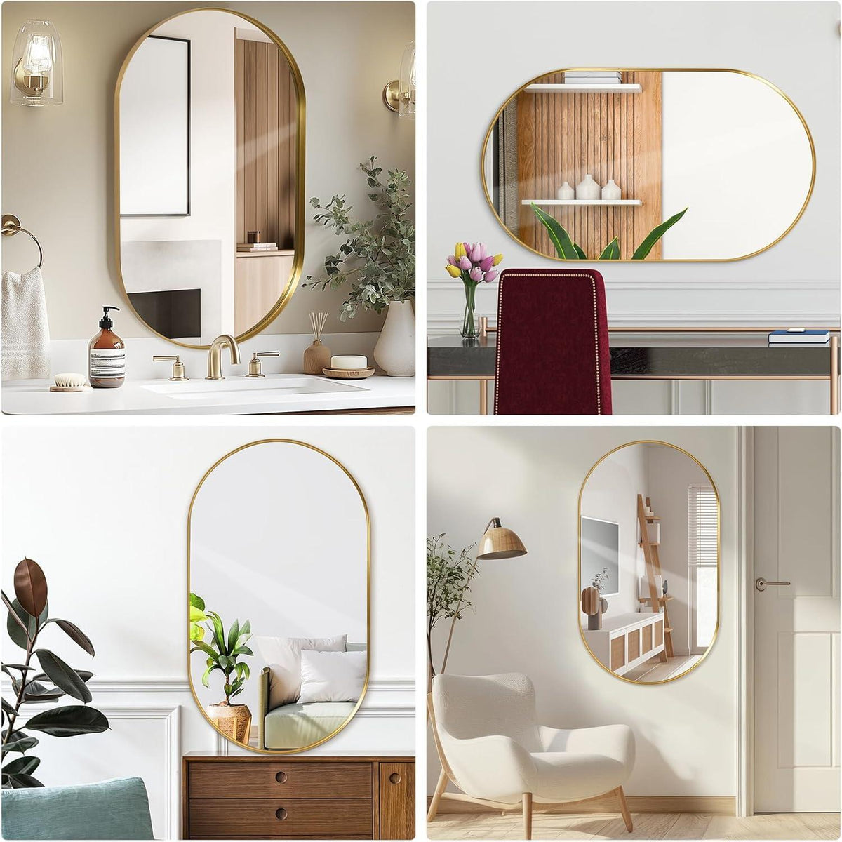 Ovaler Wandspiegel 55x75 cm – Goldener Badezimmer Spiegel Modern