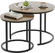 Runde Couchtische 2er Set Beistelltisch Metallrahmen 60cm Eiche