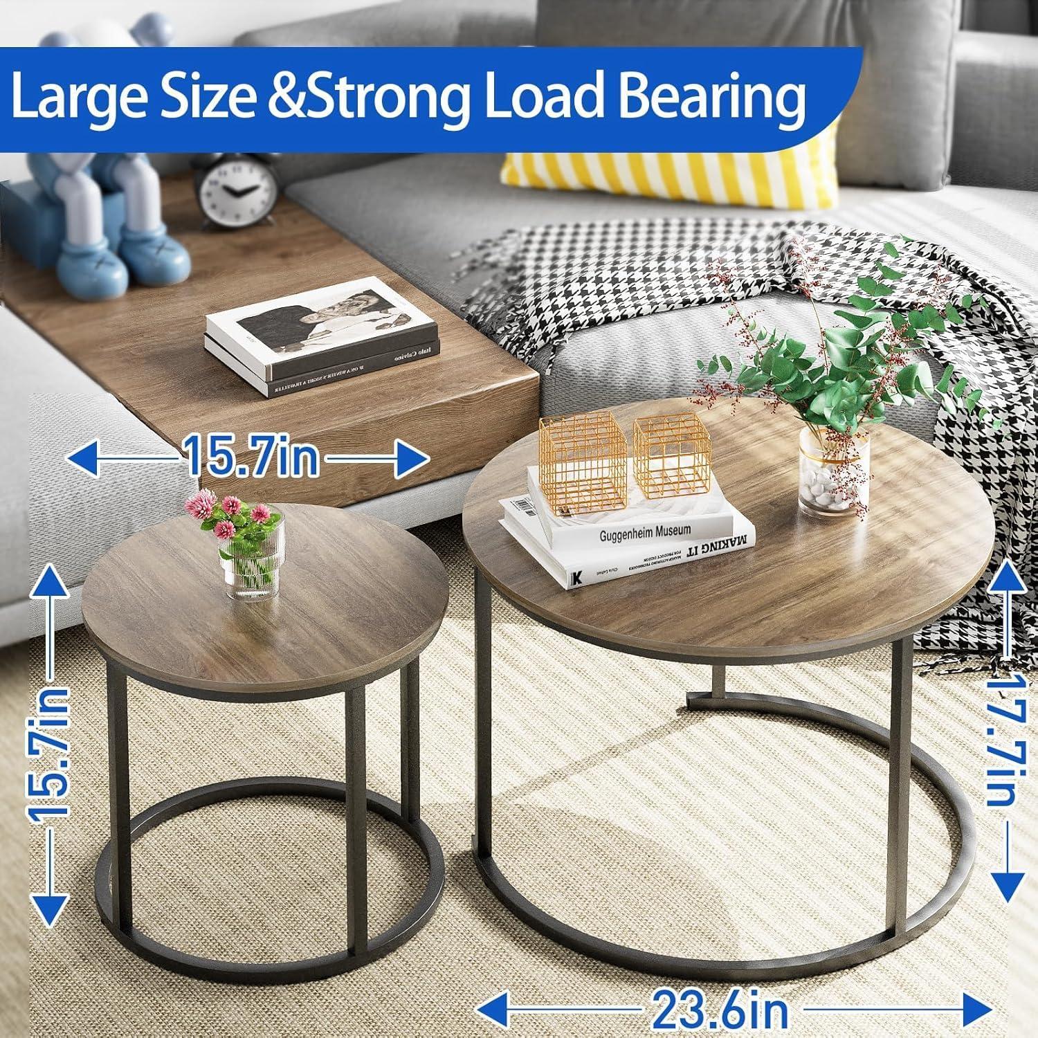 Runde Couchtische 2er Set Beistelltisch Metallrahmen 60cm Eiche