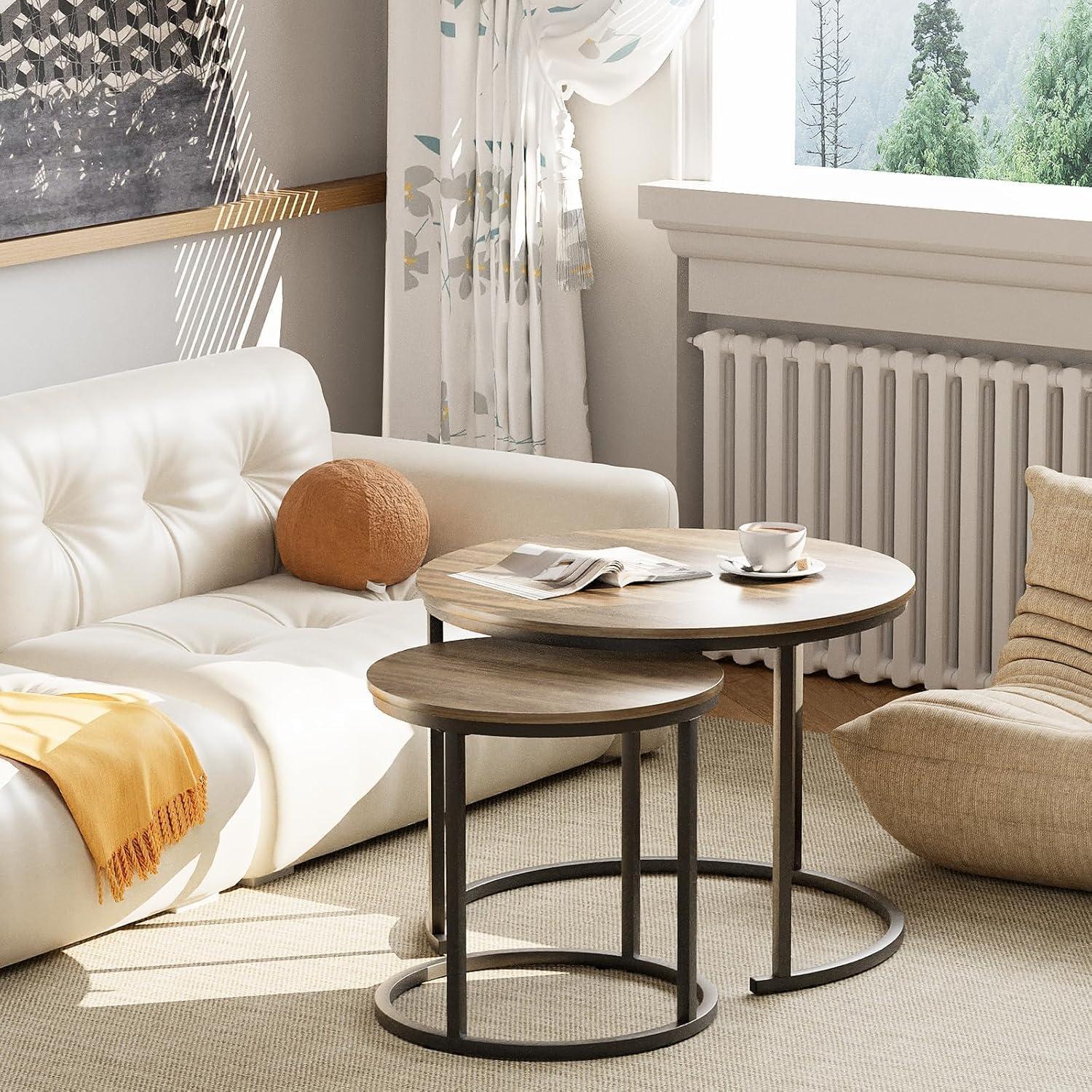 Runde Couchtische Set Wohnzimmer Schlafzimmer Balkon Büro 60 cm Schwarz Eiche