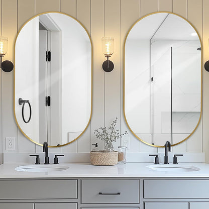Ovaler Wandspiegel 60x90 cm – Goldener Badezimmer Spiegel Modern