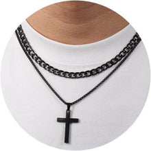 Kreuz Halskette Set Herren Edelstahl Silber/Gold/Schwarz