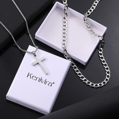 2Pcs Herren Kreuz Kette Halskette Kubanische Schmuck für Männer