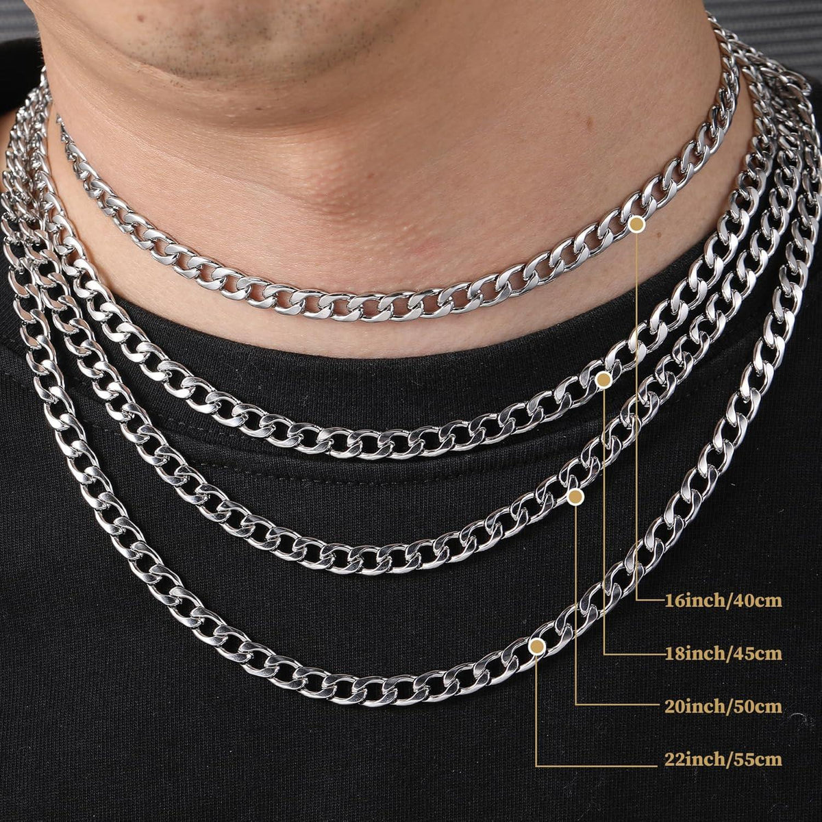 Kreuz Anhänger Halskette Herren Kubanische Kette Silber Gold Schwarz