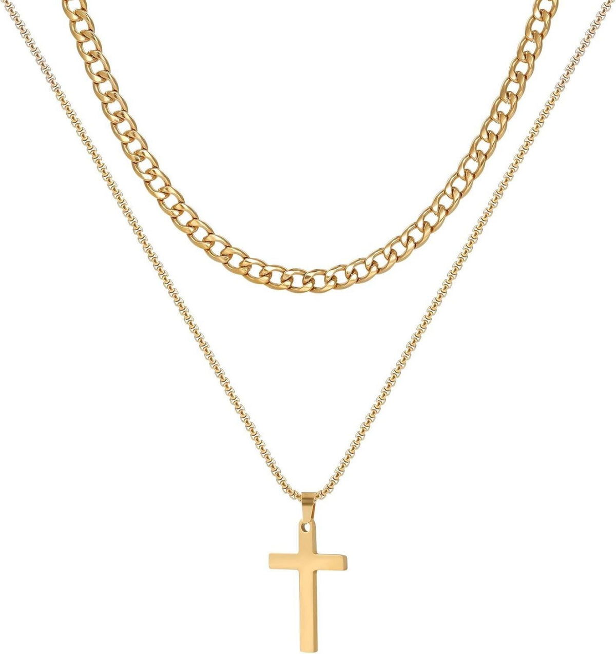 Kreuz Halskette Set Edelstahl Kubanische Kette Schwarz Silber Gold