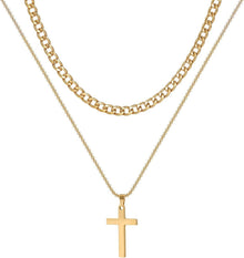 Kreuz Halskette Set Edelstahl Kubanische Kette Schwarz Silber Gold
