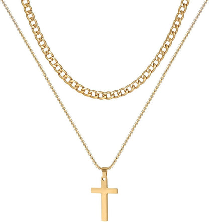 Kreuz Halskette Set Edelstahl Kubanische Kette Schwarz Silber Gold