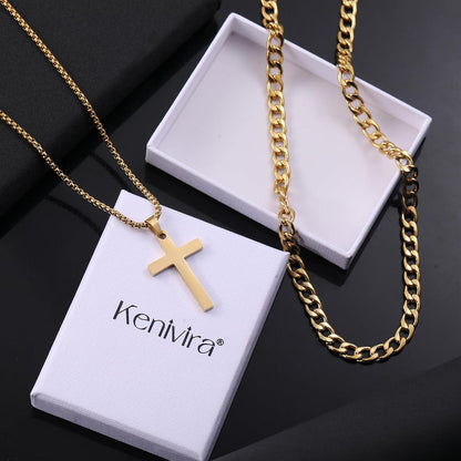 2Pcs Herren Kreuz Kette Halskette Set Silber Gold Schwarz 40cm/45cm
