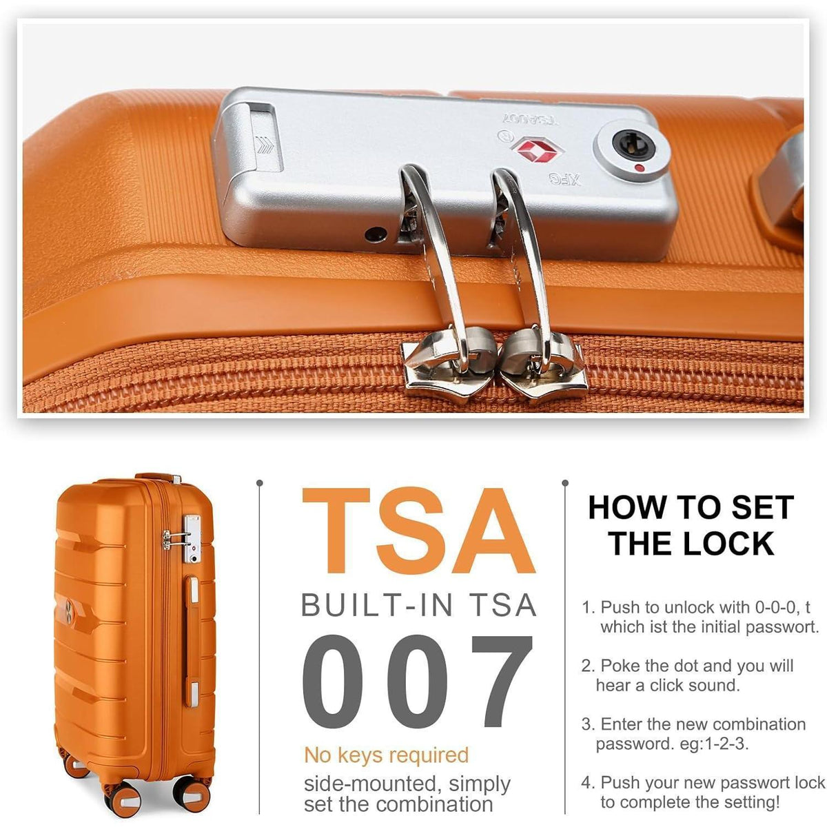Hartschalen Koffer Trolley 55cm Erweiterbar Orange | TSA Schloss