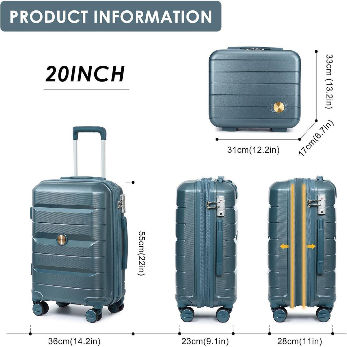 Kabinenkoffer Trolley Blau 55cm Erweiterbar mit TSA-Schloss