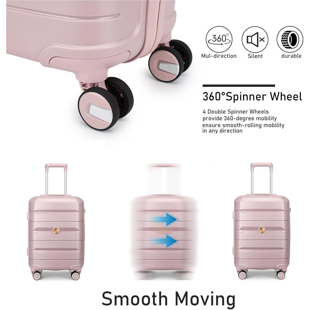 Rosa Handgepäckkoffer Trolley Erweiterbar mit TSA-Schloss 55cm
