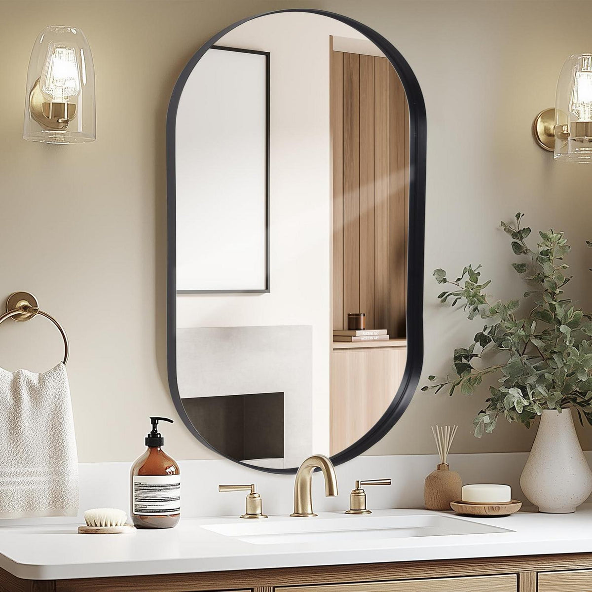 Oval Wandspiegel Schwarz 55x75cm - Modernes Badezimmer Dekor