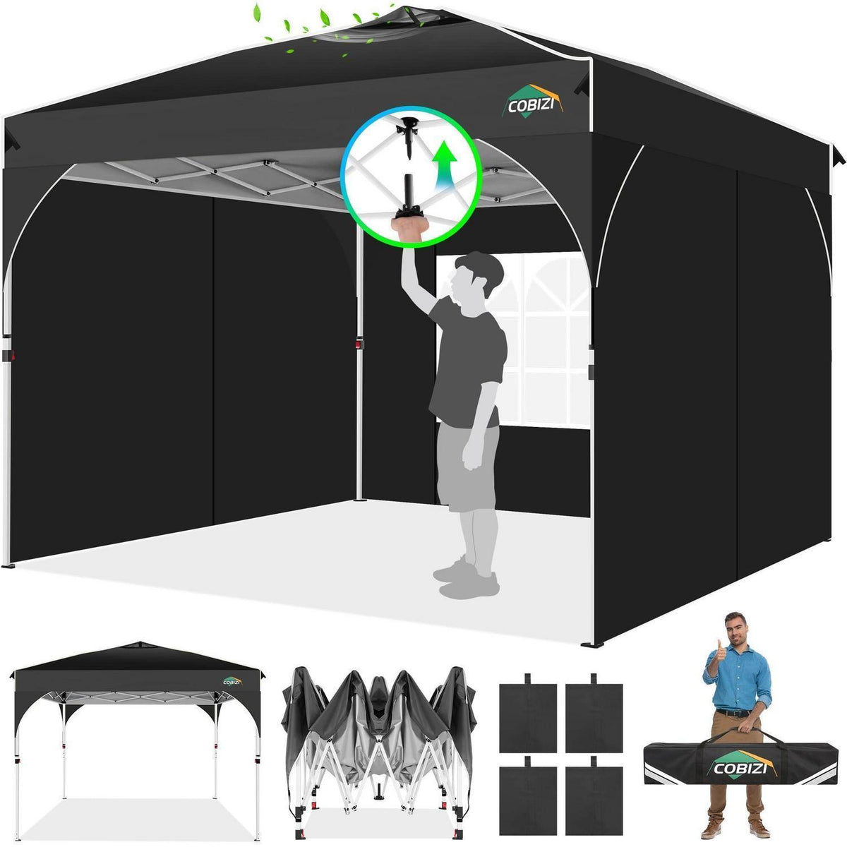 3x3m Faltpavillon wasserdicht mit 3 Seitenteilen & Zubehör