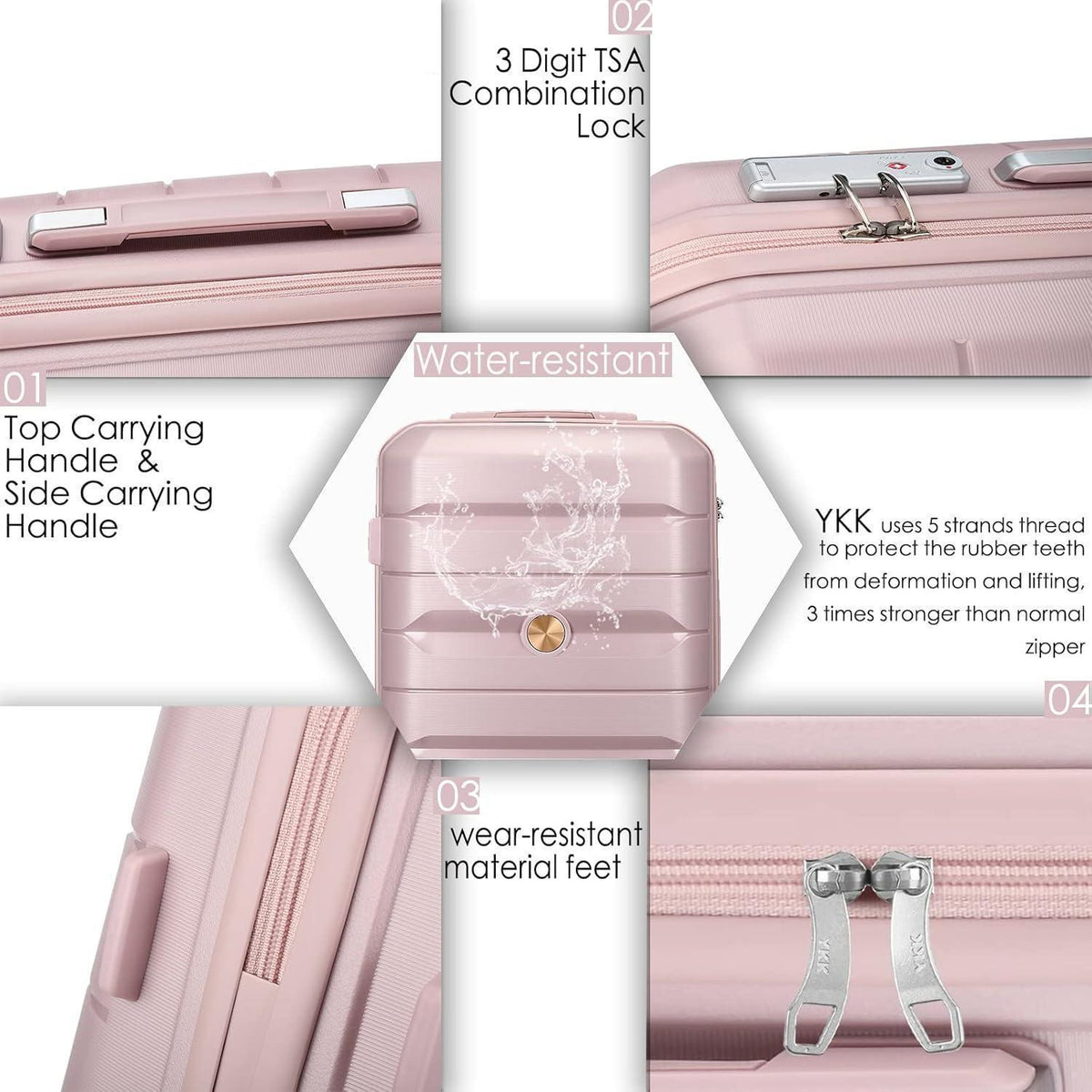 Hartschalenkoffer Set 4-teilig Rosa mit TSA Schloss & Doppelrollen