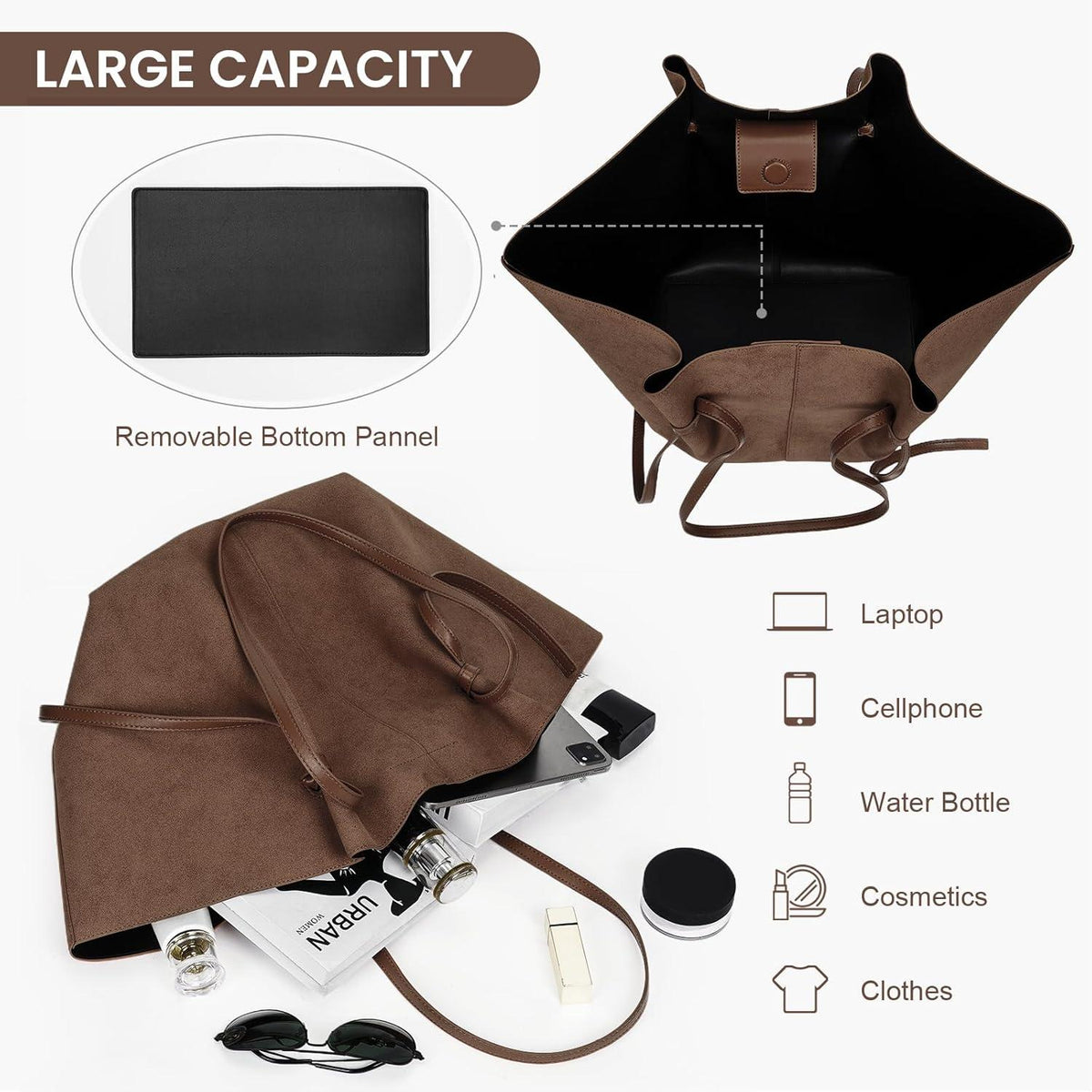 GSenhui Handtasche Tote Bag Kunstleder Groß Kapazität Schultertasche Schwarz
