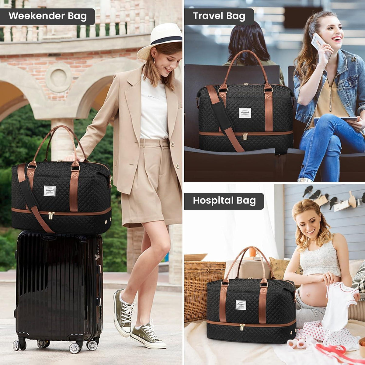 Reisetasche Damen Sporttasche Groß mit Schuhfach Nassfach Weekender