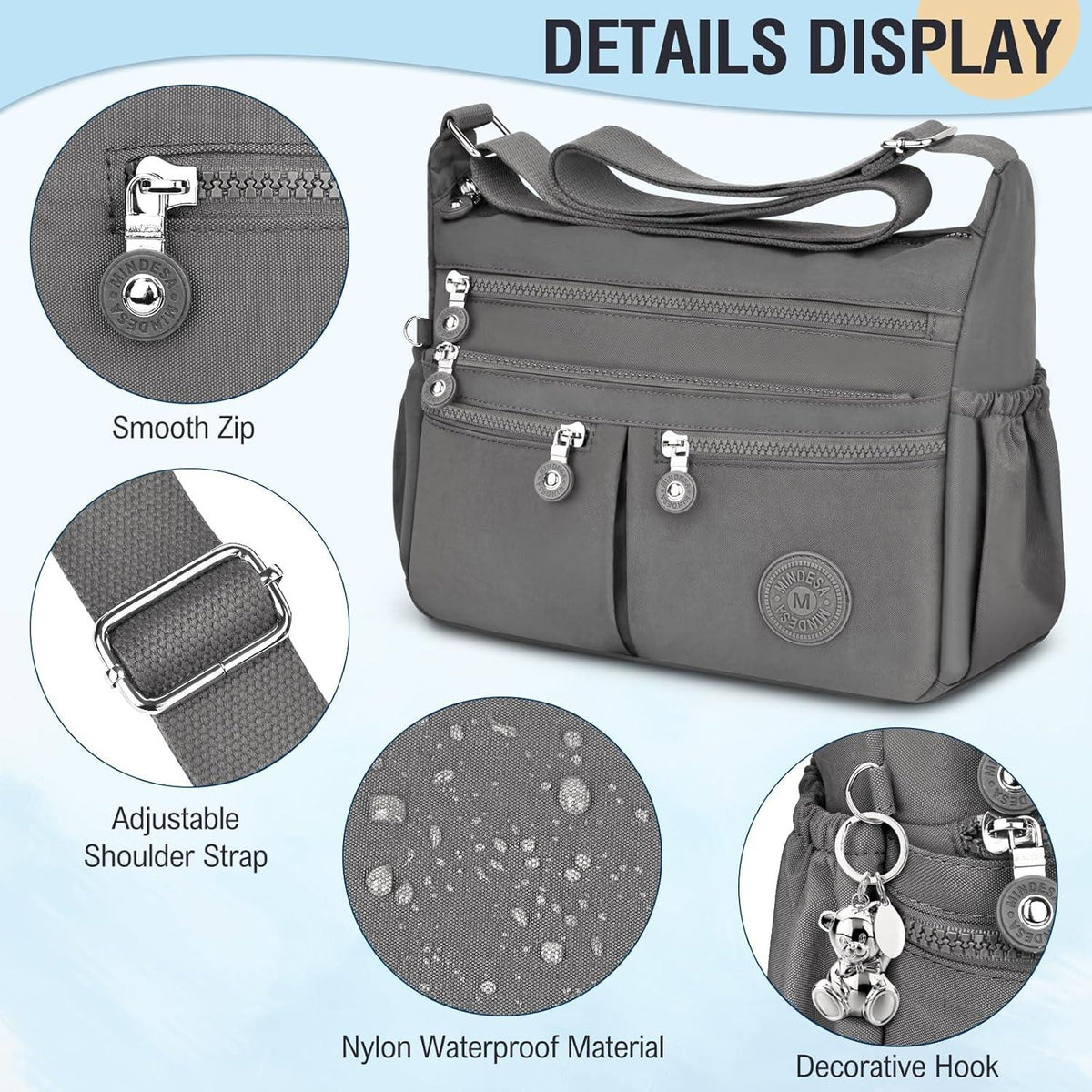 TEUEN Damen Crossbody Bag Wasserdicht Nylon Umhängetasche Groß Fächer