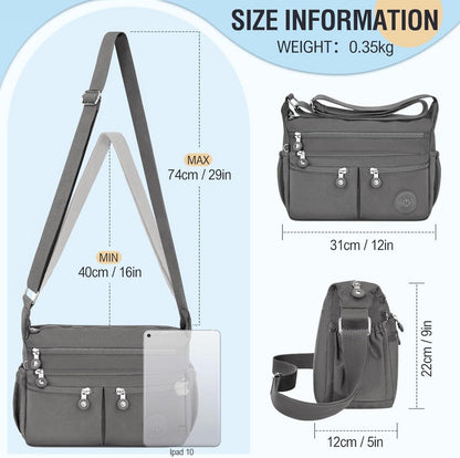 TEUEN Damen Crossbody Bag Wasserdicht Nylon Umhängetasche Groß Fächer