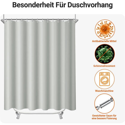 Duschvorhang 240x200cm Grau Polyester Antischimmel