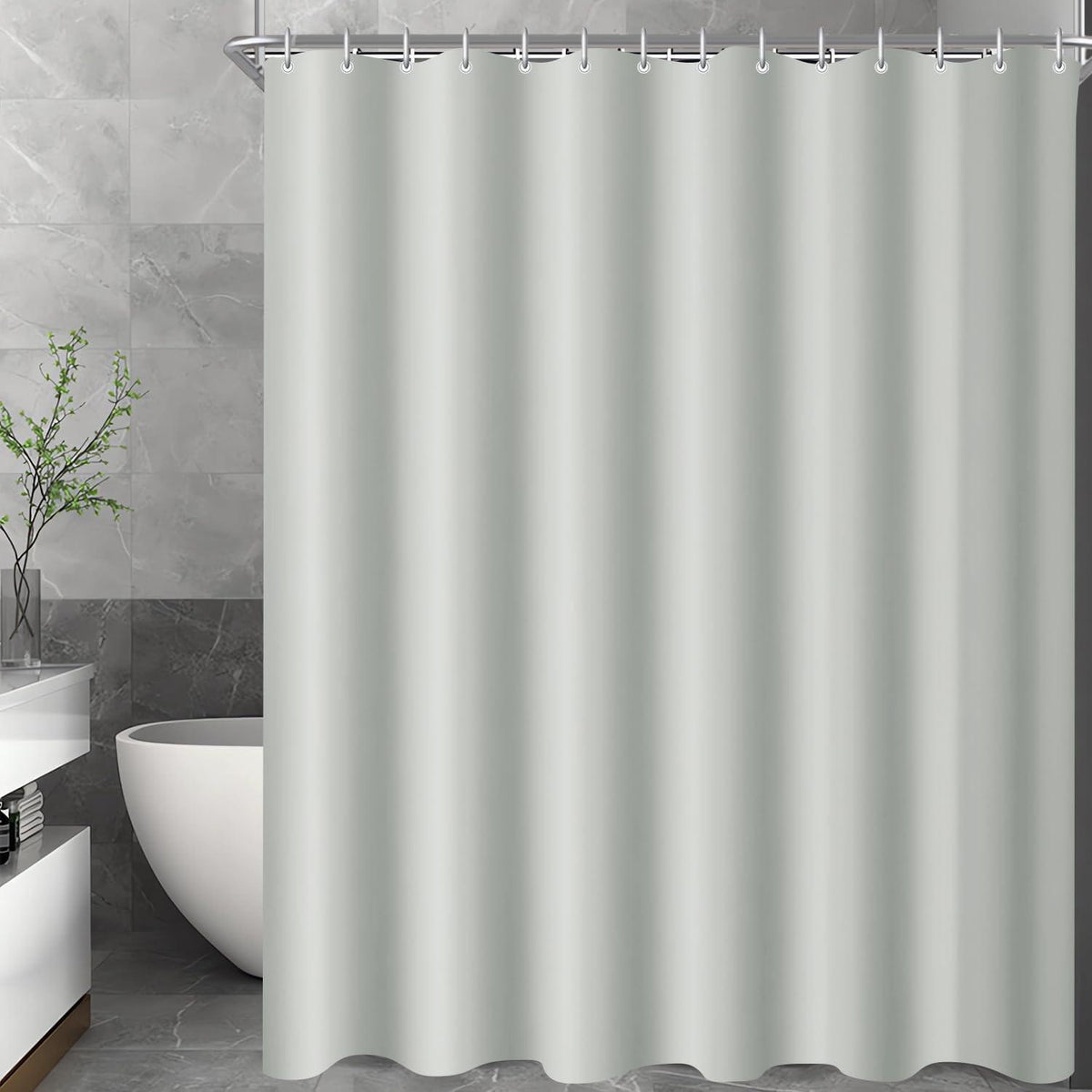 Duschvorhang Grau 180x180 cm Textil Wasserabweisend Waschbar mit Ringen