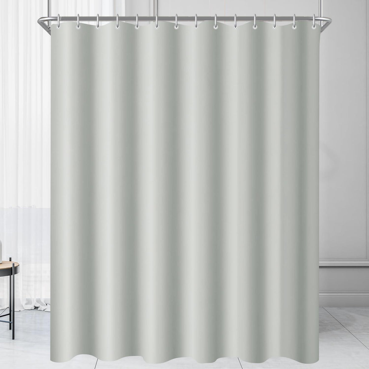 Duschvorhang Grau 180x180 cm Textil Wasserabweisend Waschbar mit Ringen