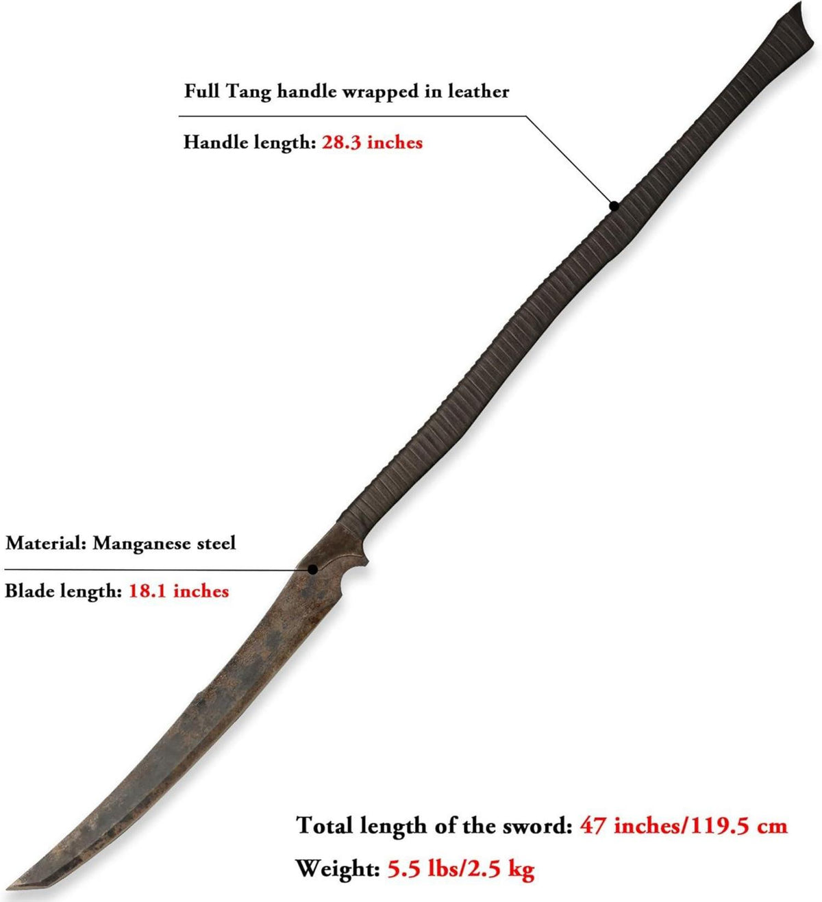 LQZJG 0166 Lange Schwertmachete Manganstahl 52HRC Full Tang