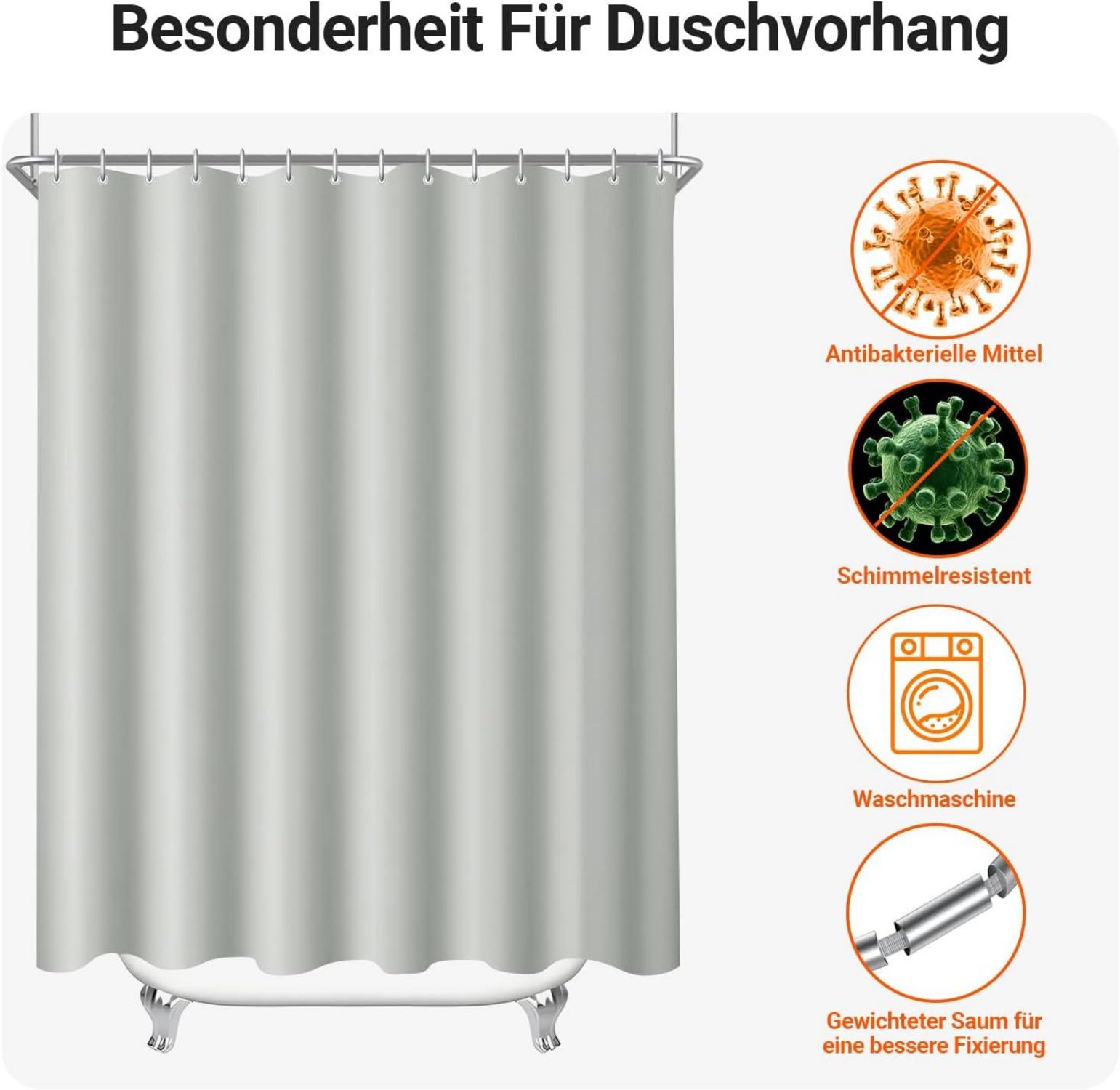 Duschvorhang 120x200cm Grau, Antischimmel Textil, Wasserabweisend, Waschbar