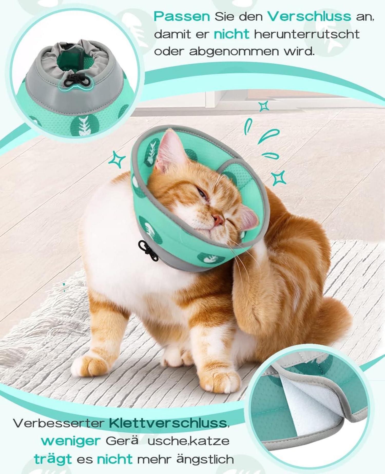 Supet Halskrause für Katze Halsband Kegel Wiederverstellbar Weich Grün M