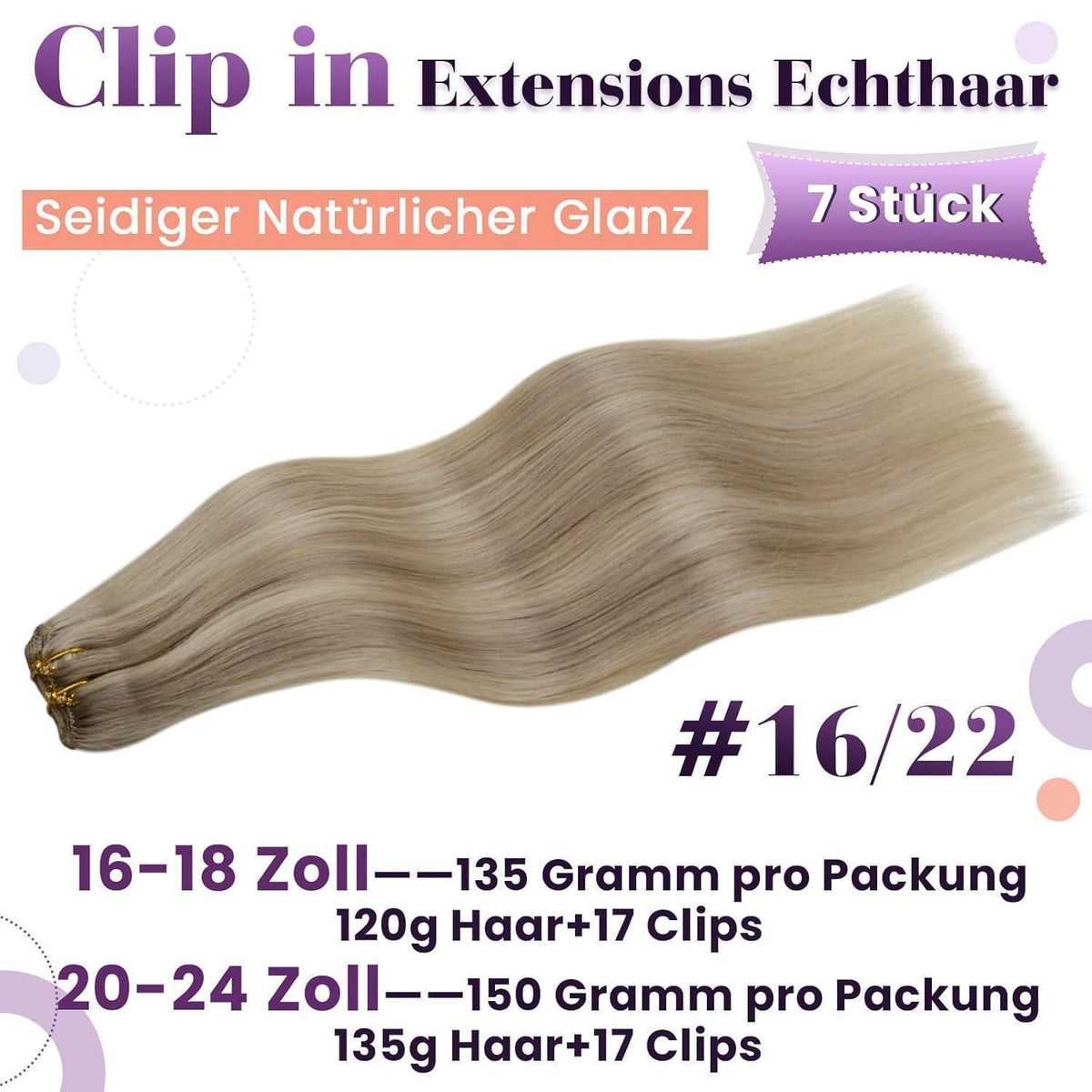Echthaar Clip-in Extensions Blond Highlights 40cm