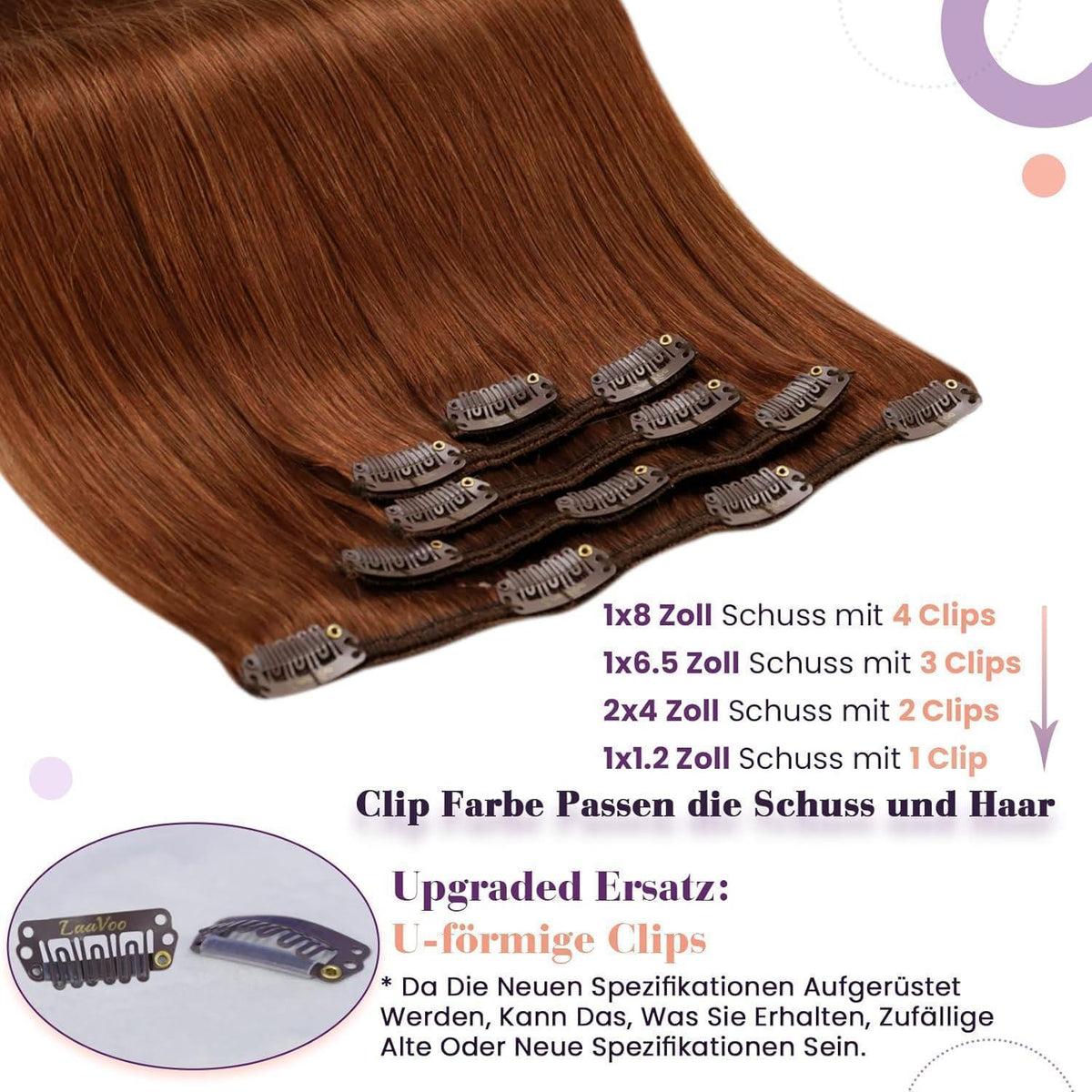 Rote Echthaar Clip-in Extensions 55cm - Salon Qualität
