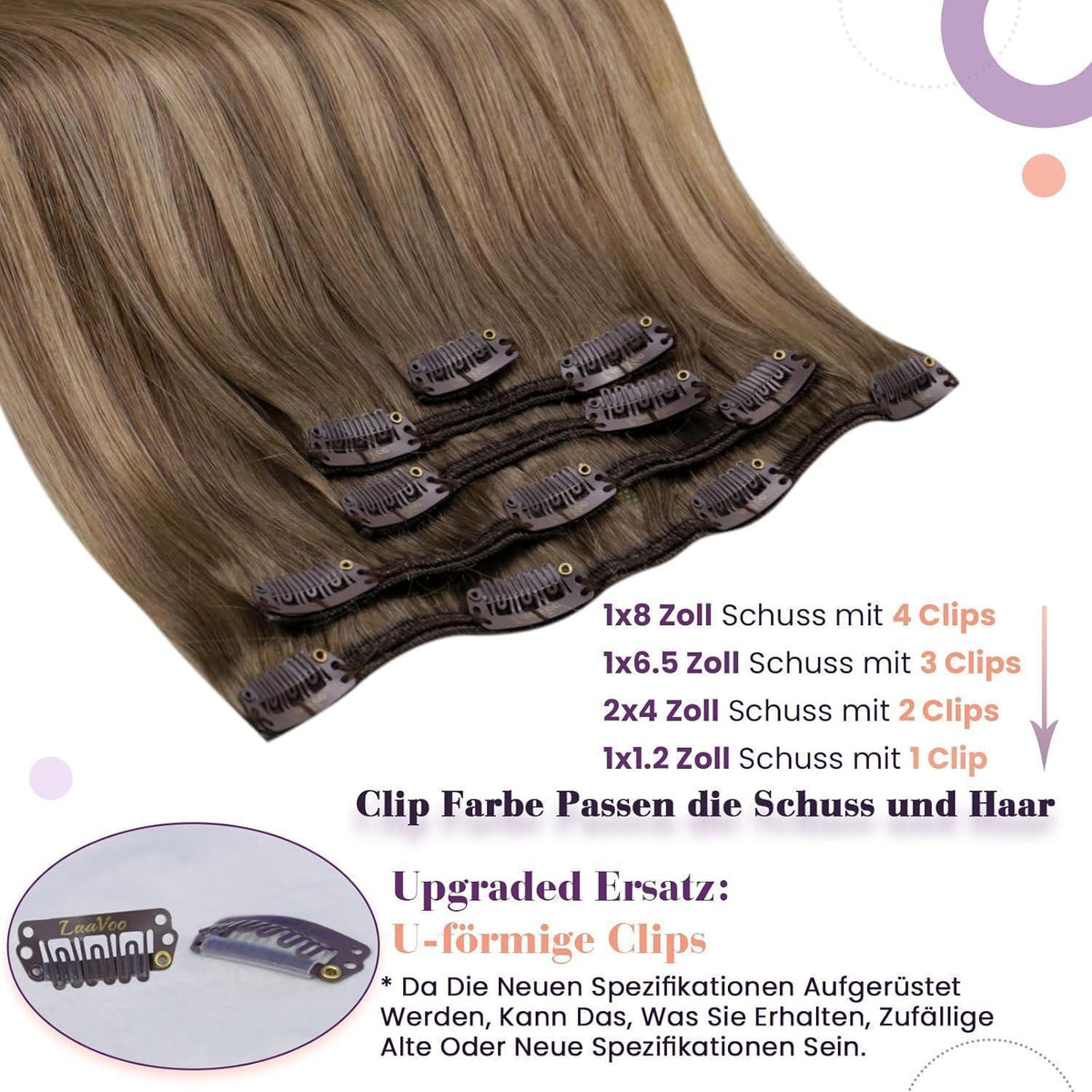 Echthaar Clip-in Extensions Braun Balayage 40cm