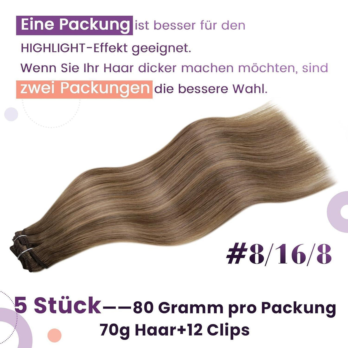 Echthaar Clip-in Extensions Braun Balayage 40cm