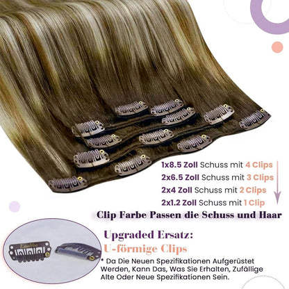 Echthaar Clip-in Extensions Ombre Braun-Blond 50cm