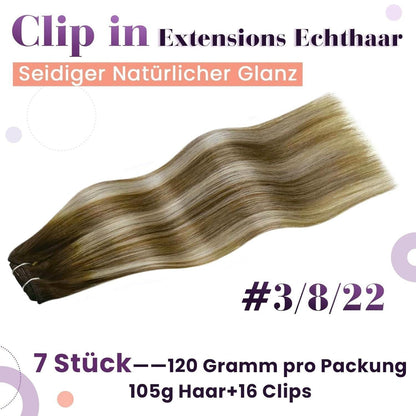 Echthaar Clip-in Extensions Ombre Braun-Blond 50cm