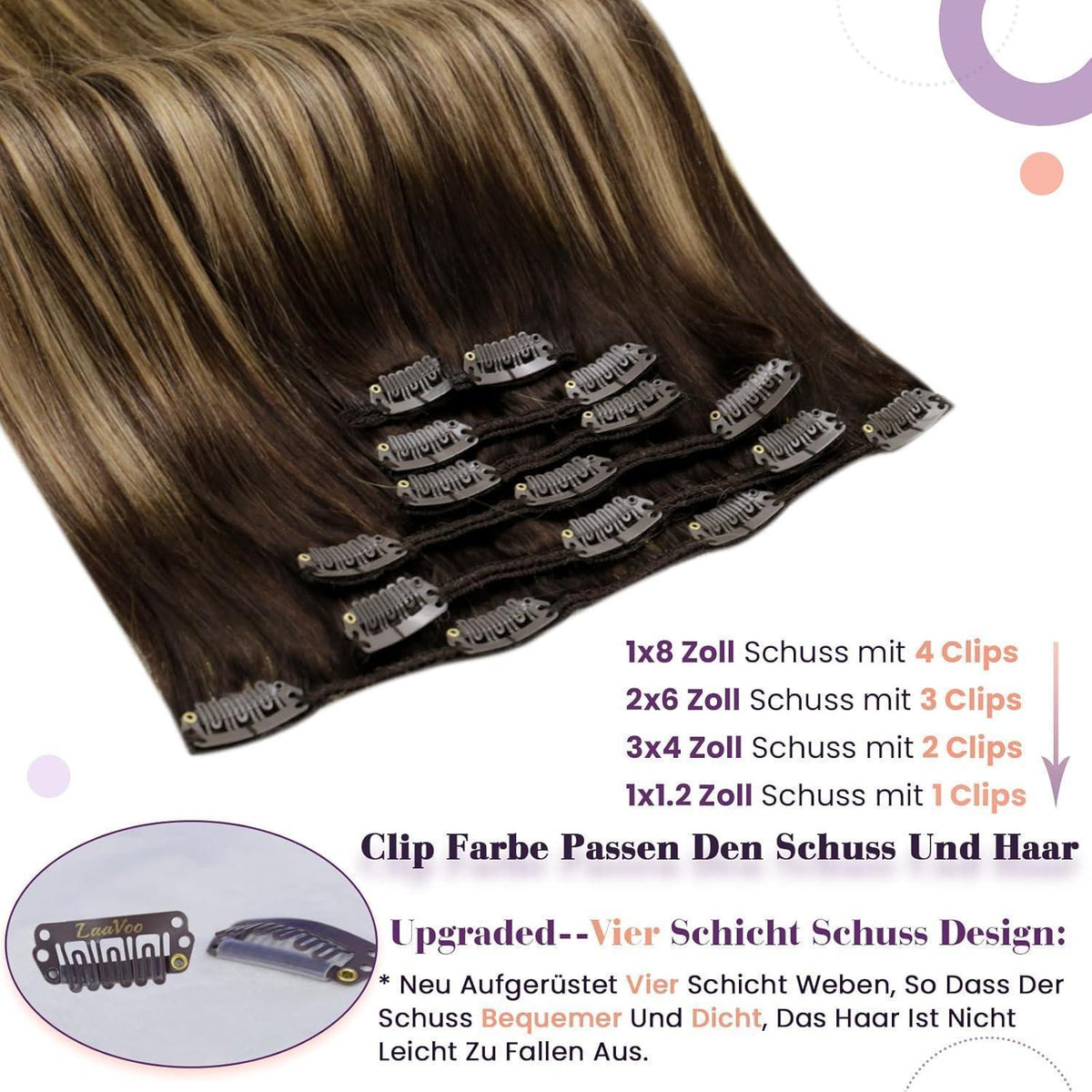 Echthaar Clip-in Extensions Braun Ombre 60cm