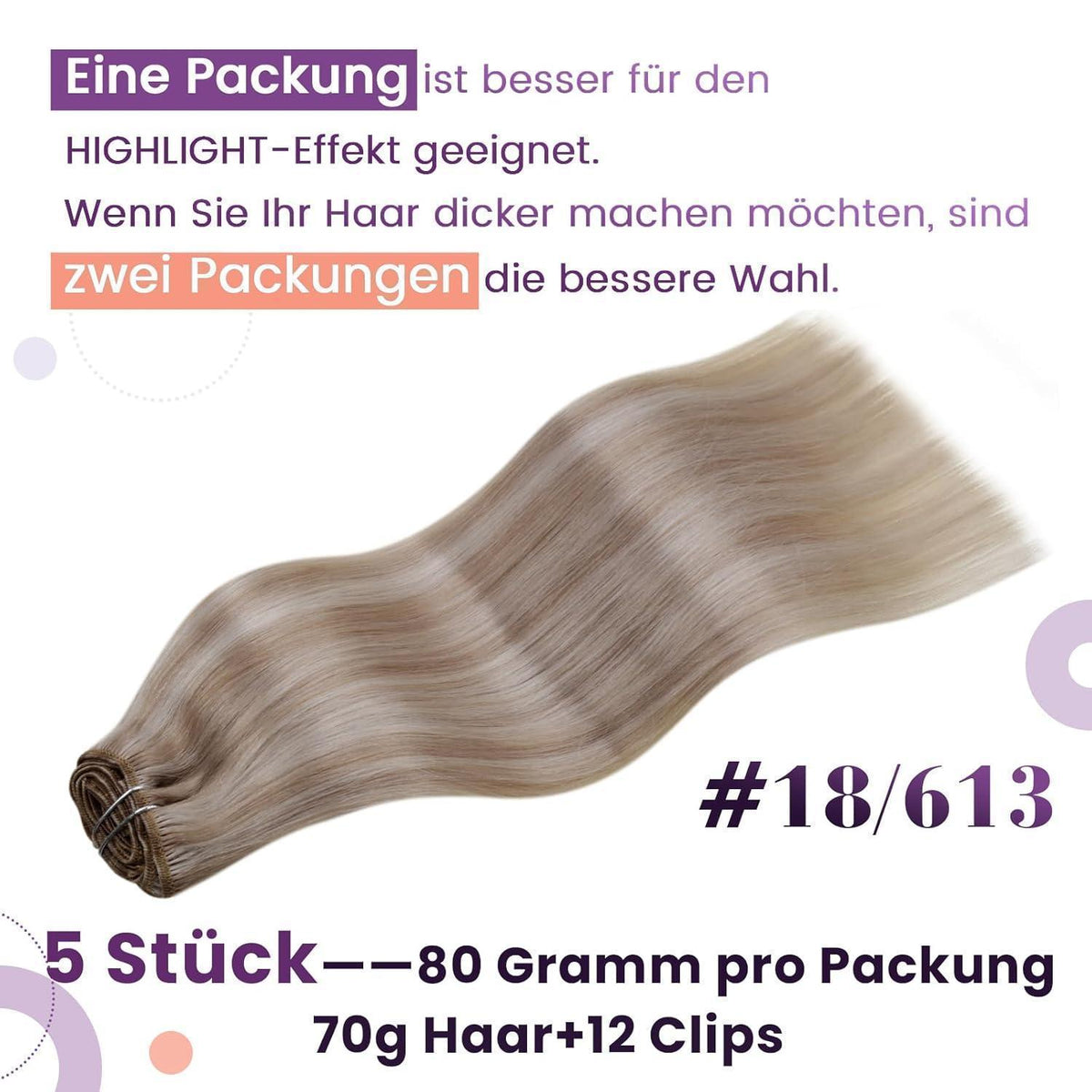 Blond Clip in Haarverlängerung Echthaar 40cm Aschblond