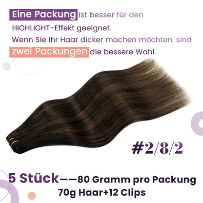 Clip-In Haarverlängerung Echthaar Braun 35cm