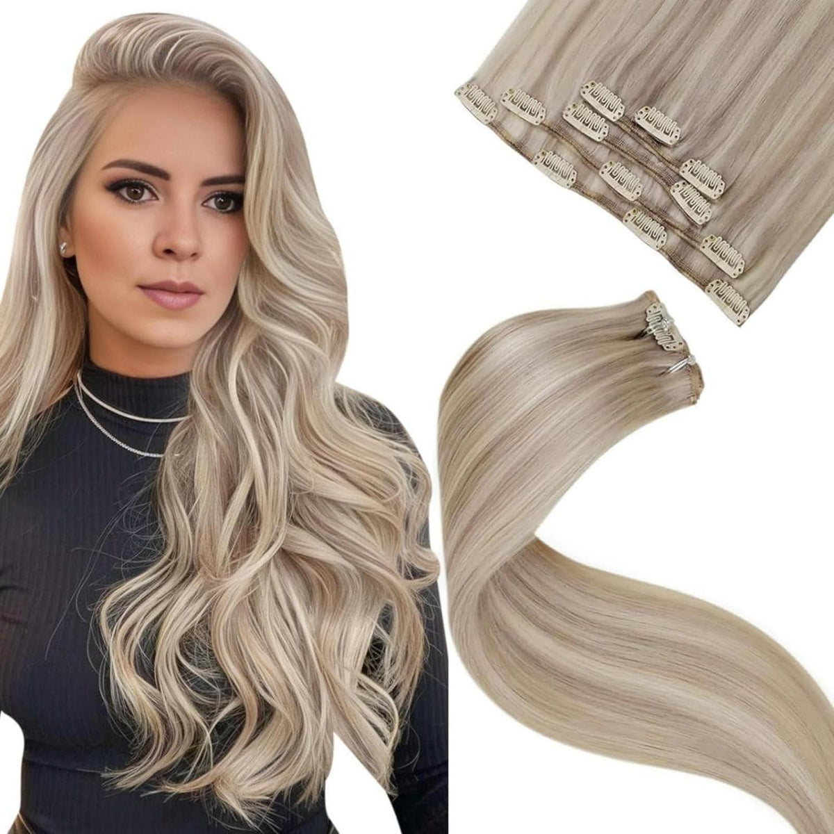 Clip-In Haarverlängerung Blond Remy Echthaar 45cm