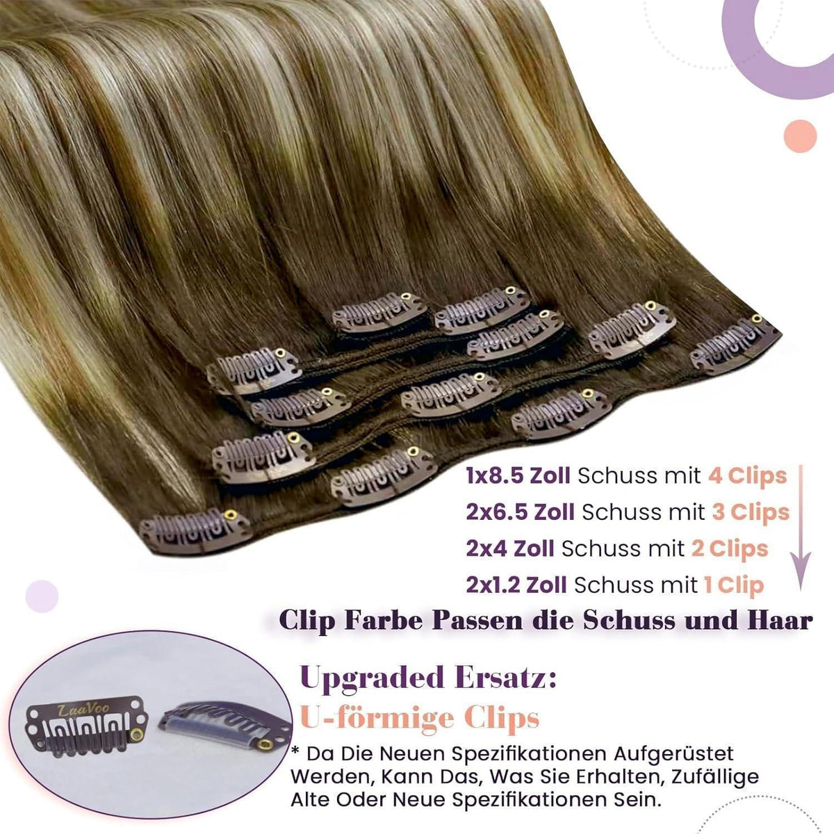 Echthaar Clip-in Extensions Ombre Braun-Blond 35cm