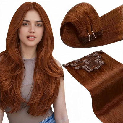 Echthaar Clip-in Extensions Rotbraun 40cm