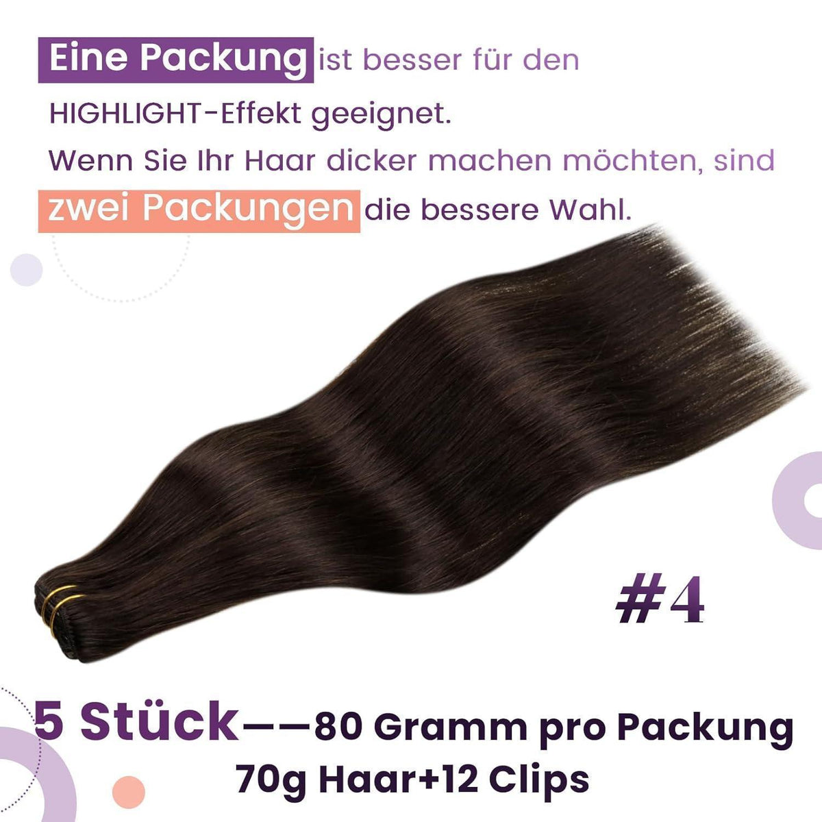 Echthaar Clip-in Extensions Braun (35cm, 80g)