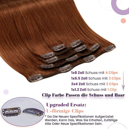 Rote Clip-in Haarverlängerung Echthaar 35cm - 5 Stück