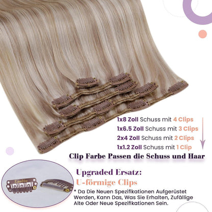 Blond Remy Haarverlängerung Clip-In Echthaar 50cm Aschblond