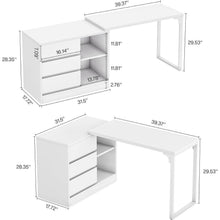 L-förmiger Schreibtisch mit Schubladen & Regalen – Weißes Homeoffice
