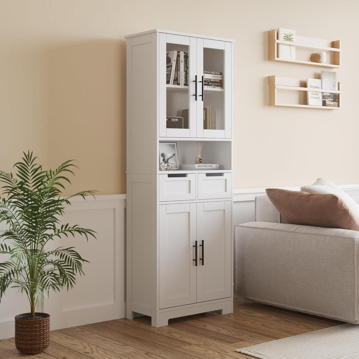 Hochschrank mit 4 Türen – Vitrine & Küchenschrank für Küche & Wohnen
