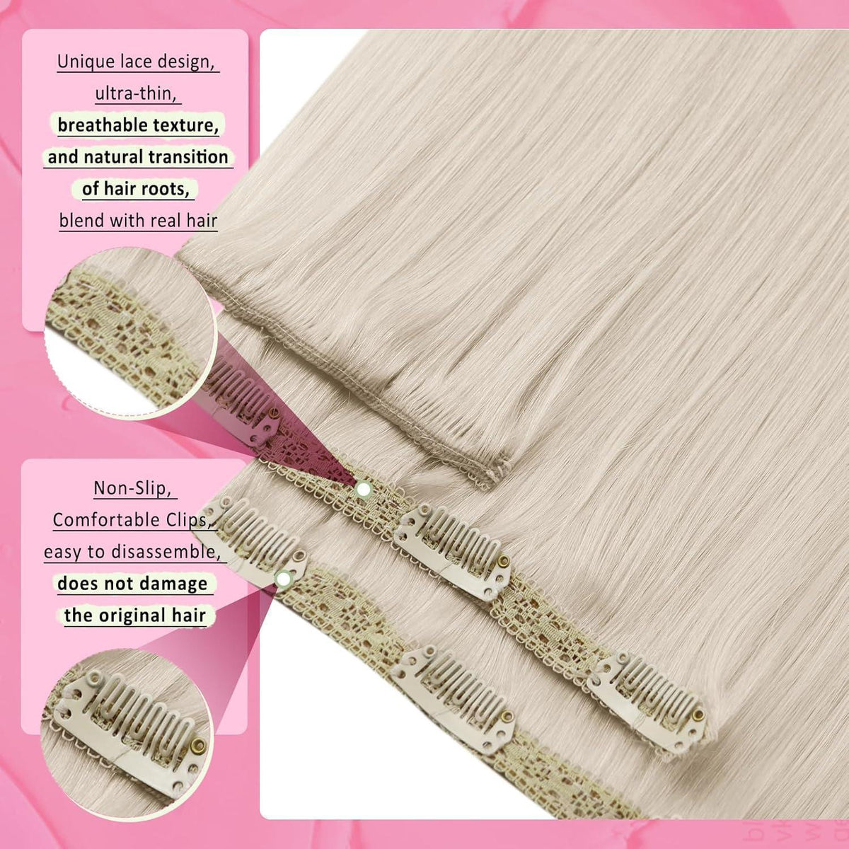 Echthaar Clip-in Extensions Platinblond 45cm